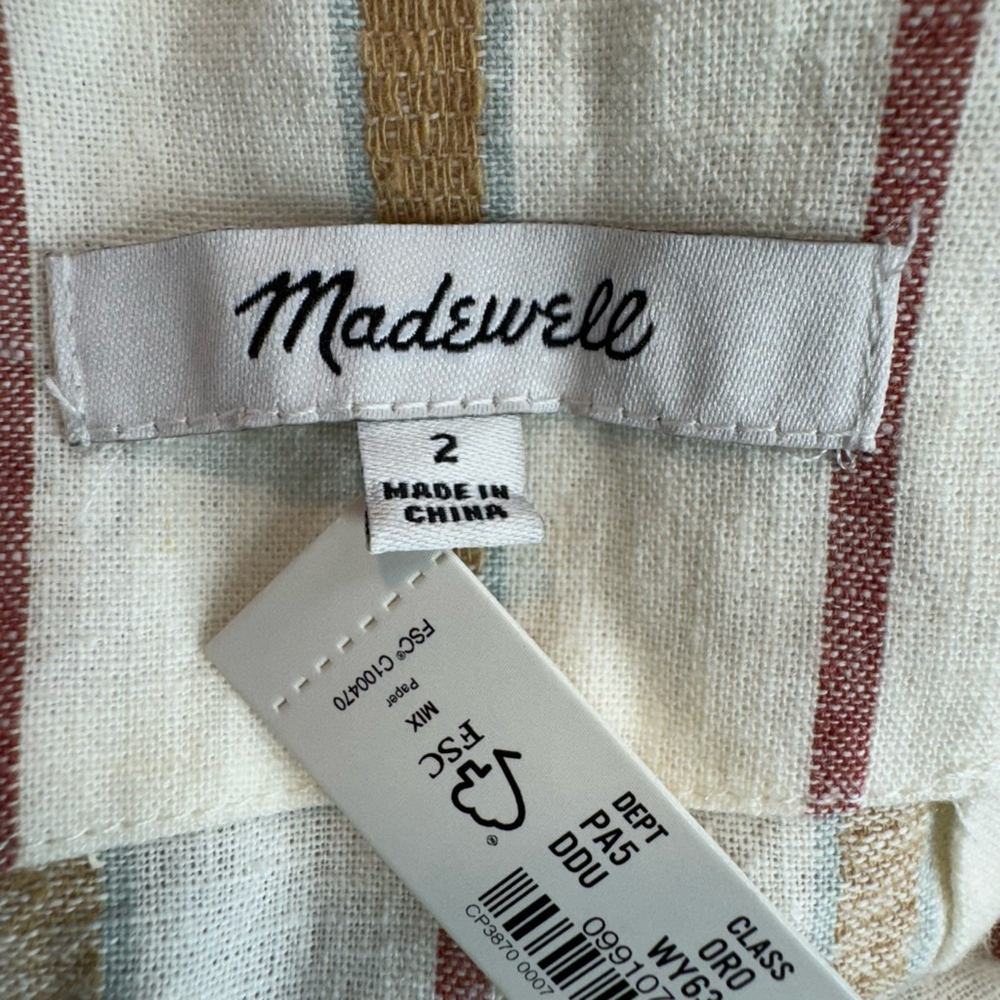 Madewell Twist-Front Sarong Midi Skirt Stripe Womens Cream 2 Side Slit Linen NWT - Picture 12 of 14